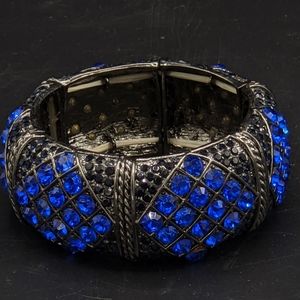 Blue Rhinestone Statement Bracelet Blingy Stretch